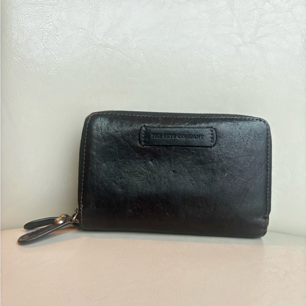 Frye Dark Brown with Rust Undertones Leather Zip Wallet